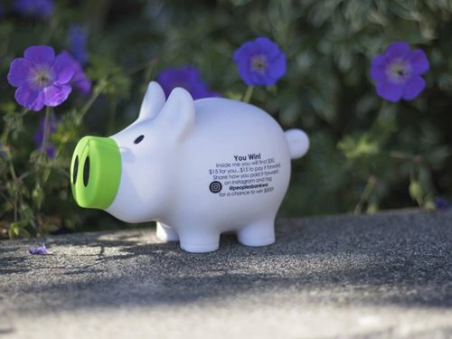 Piggy banks filled with cash are hidden throughout Washington